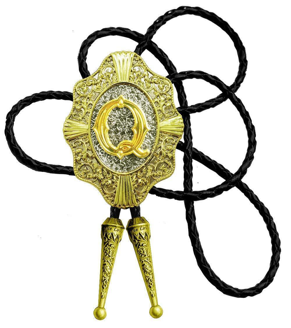 1097 Golden Initial Letters in Flower Nursery Cowboy Bolo Tie with Cowhide